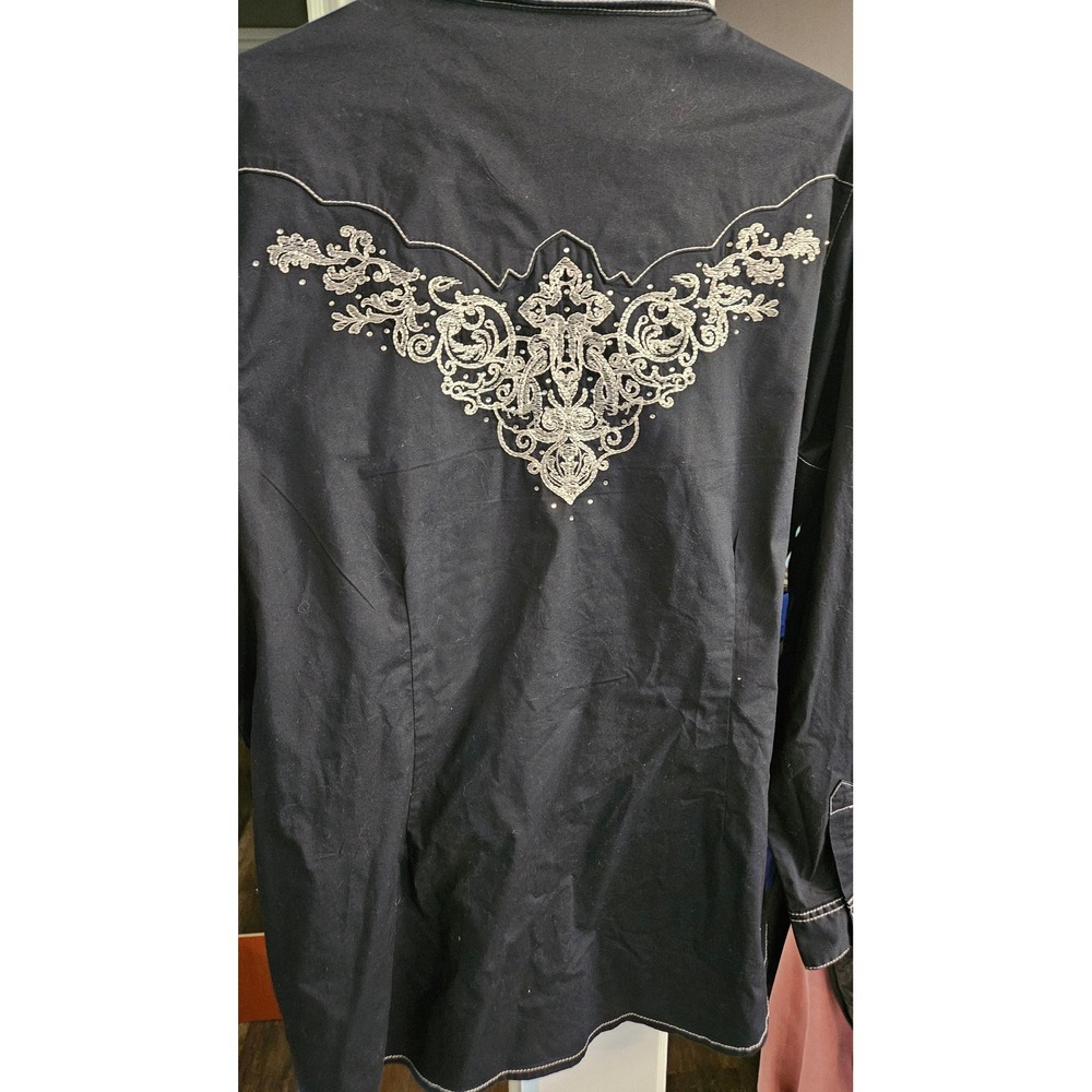 Western Rock 47 by Wrangler Black Embroidered Rhinestone Snap Shirt Womens XXL - Picture 8 of 9